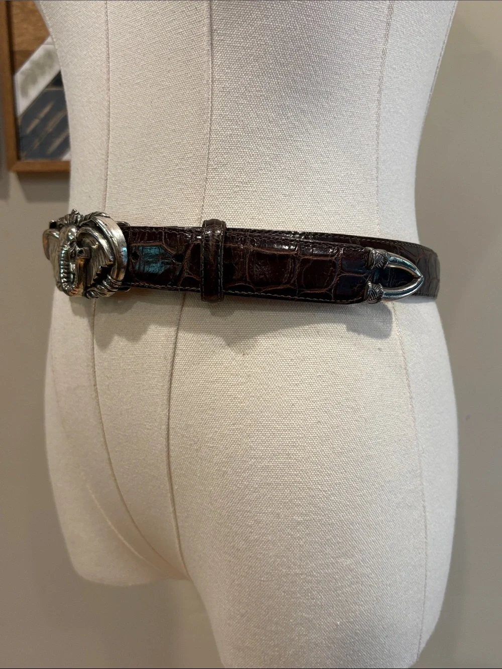 Vintage Brighton 90s Leather Elephant Safari Alligator Print Belt Medium *As-Is*